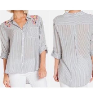 Velvet Heart Floral Embroidered Button Down